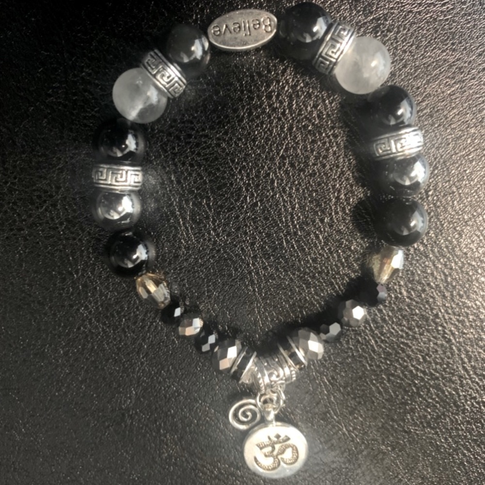 Black, silver, crystal mix beaded bracelet